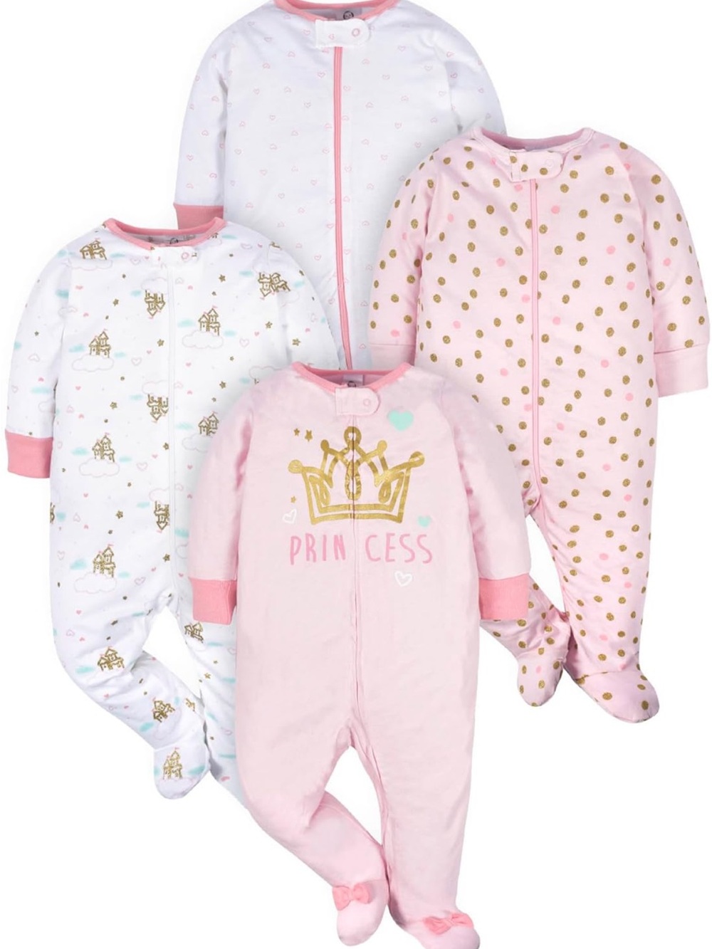 Gerber Pink and White Footed One-Piece Sleepers - Set of 4